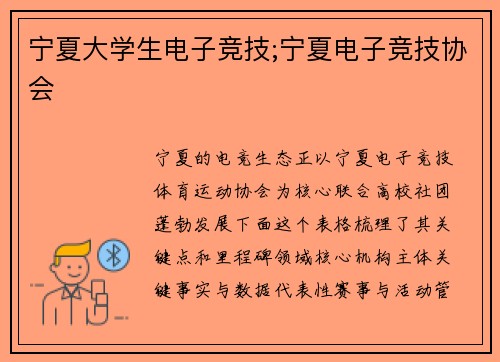 宁夏大学生电子竞技;宁夏电子竞技协会